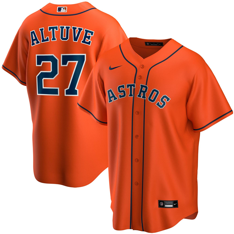 2020 MLB Men Houston Astros 27 Jose Altuve Nike Orange Alternate 2020 Replica Player Jersey 1